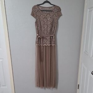 Candie's Elegant Lace Maxi Dress in Brown